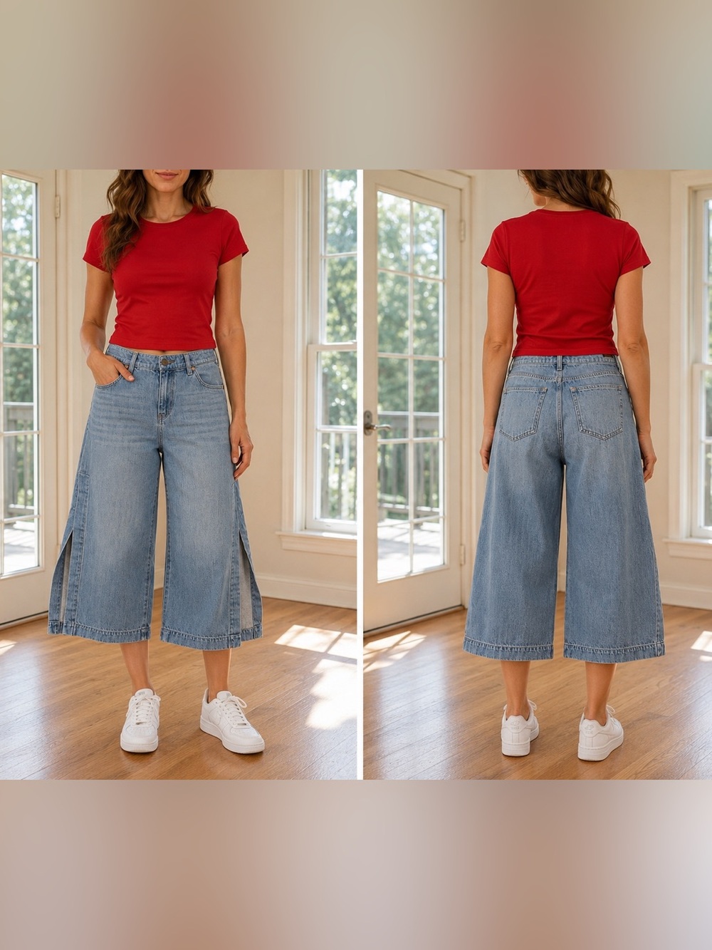 Liverpool Love the Fit Crop Wide Leg Side slit Jeans Women’s Light Wash Denim